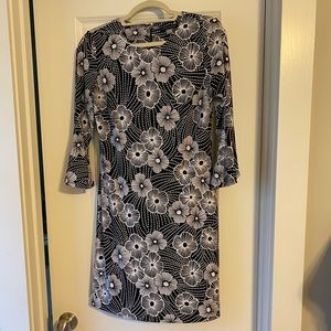 Tommy Hilfiger black floral fit and flare dress with bell sleeves, size 4.